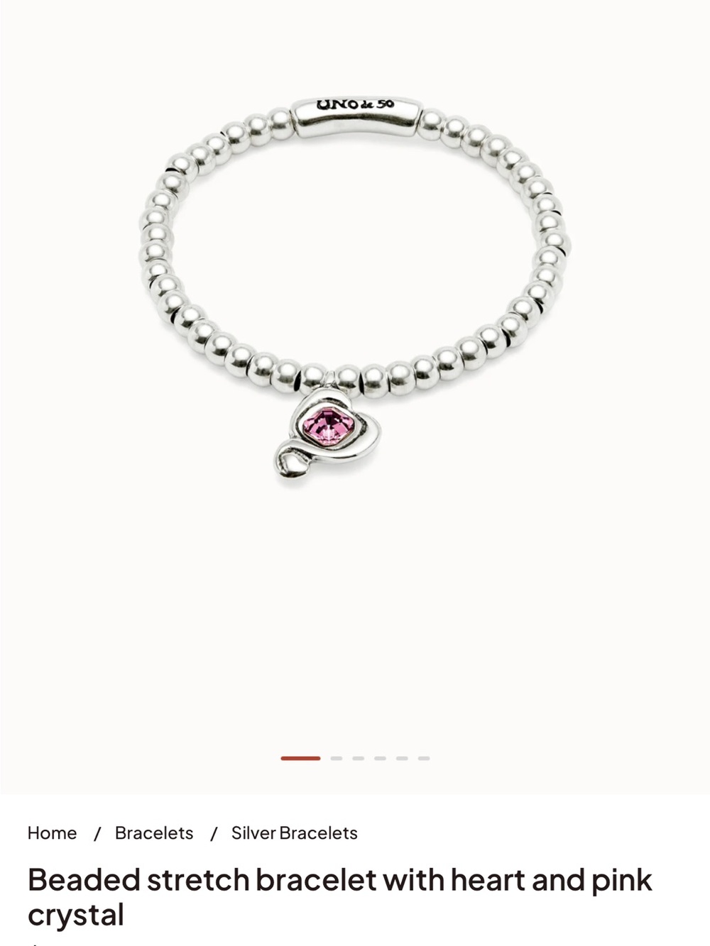 UNO de 50 Pink Crystal Heart Beaded Stretch Bracelet